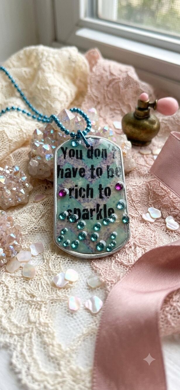 Handmade Resin Dog Tag Necklace You Don't Have to Be Rich to Sparkle Ball Chain